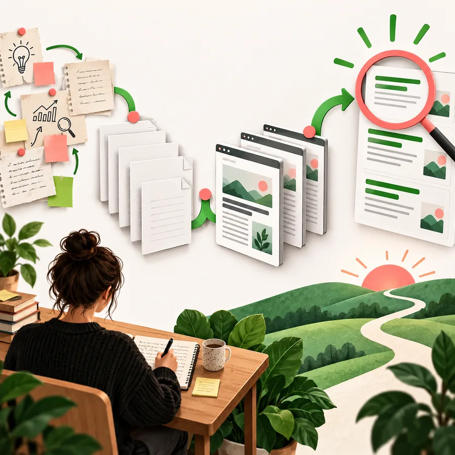 Seo Ai-Feature-Szene mit einem strukturierten Workflow zur Content-Planung