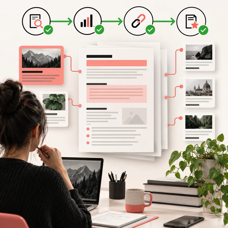 Seo Ai-Feature-Szene mit einem Editor, der generierte Inhalte verfeinert