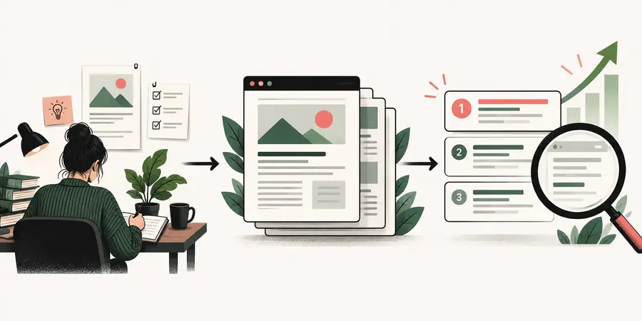 Traditional SEO workflow focused on a website and search results