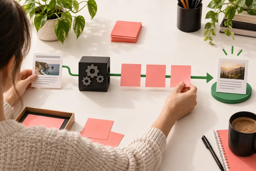 Strukturierter SEO-mit-KI-Workflow mit Suchintention, Belegen und Überprüfung